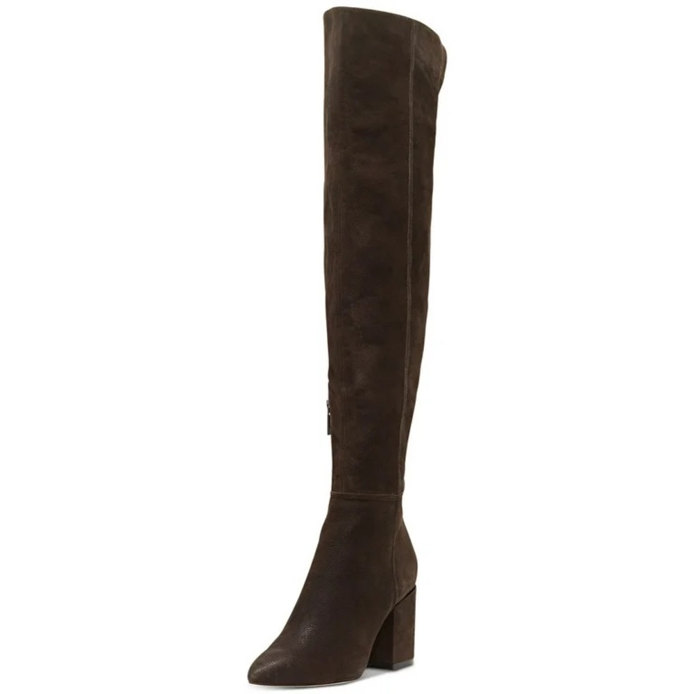 Jessica Simpson Pumella Chocolate Leather Pointed Block Heel Over The Knee Boots
